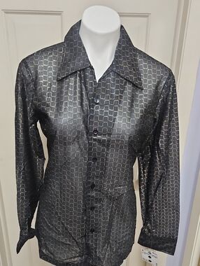 Disco 70s Saturday Night Fever  Mens Koman Vintage Black & Gold Jacquard